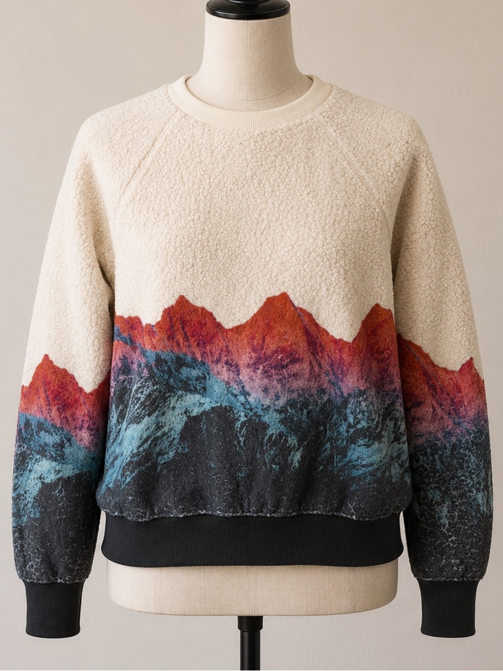 PJ Salvage Cozy Cream Mountain-Print Crewneck Sweater